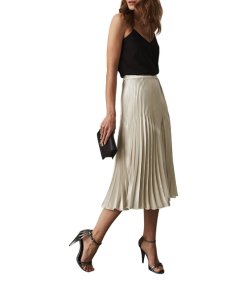 Reiss Anna Metallic Pleated Midi Skirt