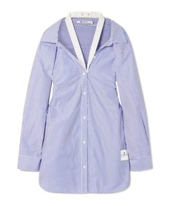 T By Alexander Wang Halter-Detail Striped Cotton Poplin Shirt