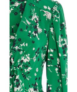 Veronica Beard Amber Long-Sleeve Floral Tie-Front Midi Dress