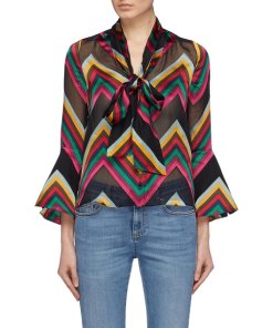 Alice + Olivia Merideth Flared Cuff Chevron Pussybow Blouse