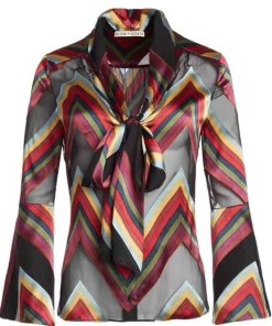 Alice + Olivia Merideth Flared Cuff Chevron Pussybow Blouse