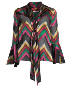 Alice + Olivia Merideth Flared Cuff Chevron Pussybow Blouse