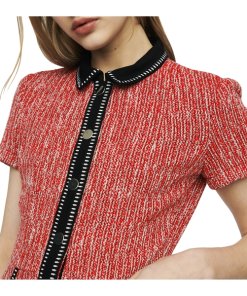 Maje renati contrast collar tweed dress-2