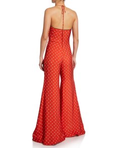 Alexis Holland Dot-Print Halter Wide-Leg Jumpsuit