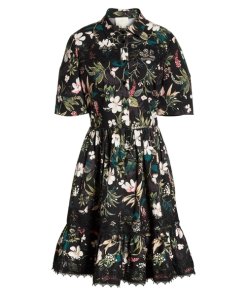 Kate Spade New York Botanical Lace-Inset Poplin Dress
