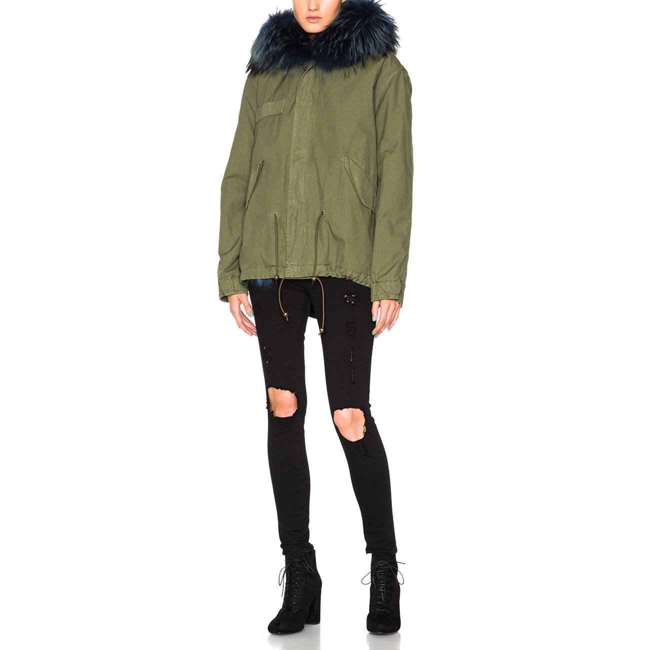 Mr & Mrs Italy Mini Coyote & Raccoon Fur-Detailed Army Parka