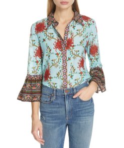 Alice + Olivia Rana Ruffle Sleeve Blouse
