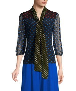 Alice + Olivia Jeannie Polka Dot Pussybow Blouse