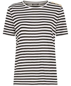 Balmain Button-Embellished Stripe Jersey T-shirt