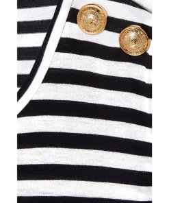 Balmain Button-Embellished Stripe Jersey T-shirt