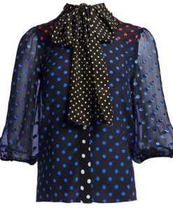 Alice + Olivia Jeannie Polka Dot Pussybow Blouse