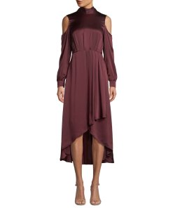 Diane von Furstenberg Silk Satin High-Low Mockneck Midi Dress