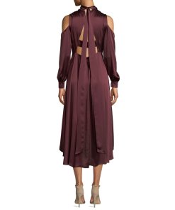 Diane von Furstenberg Silk Satin High-Low Mockneck Midi Dress