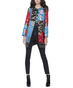 Alice + Olivia Logan Patchwork Collarless Coat