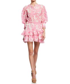 LoveShackFancy Lorelei Pink Gem Floral Ruffle Mini Dress