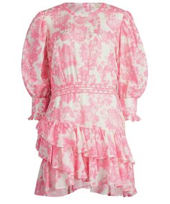 LoveShackFancy Lorelei Pink Gem Floral Ruffle Mini Dress