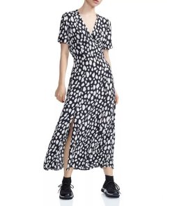 Maje Riline Printed Crepe Wrap-Effect Midi Dress
