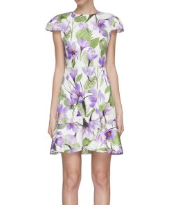 Alice + Olivia Kirby Faux-Wrap Floral Flounce Dress