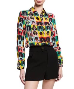 Alice + Olivia Willa Stace Face Silk Placket Top