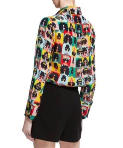 Alice + Olivia Willa Stace Face Silk Placket Top