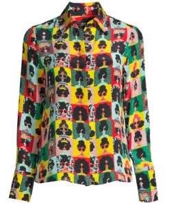 Alice + Olivia Willa Stace Face Silk Placket Top