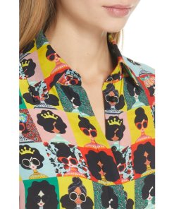 Alice + Olivia Willa Stace Face Silk Placket Top