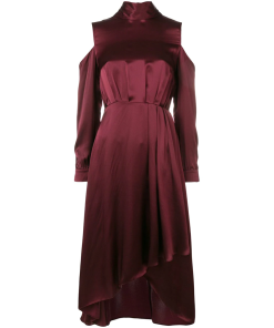 Diane von Furstenberg Silk Satin High-Low Mockneck Midi Dress