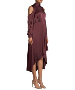 Diane von Furstenberg Silk Satin High-Low Mockneck Midi Dress