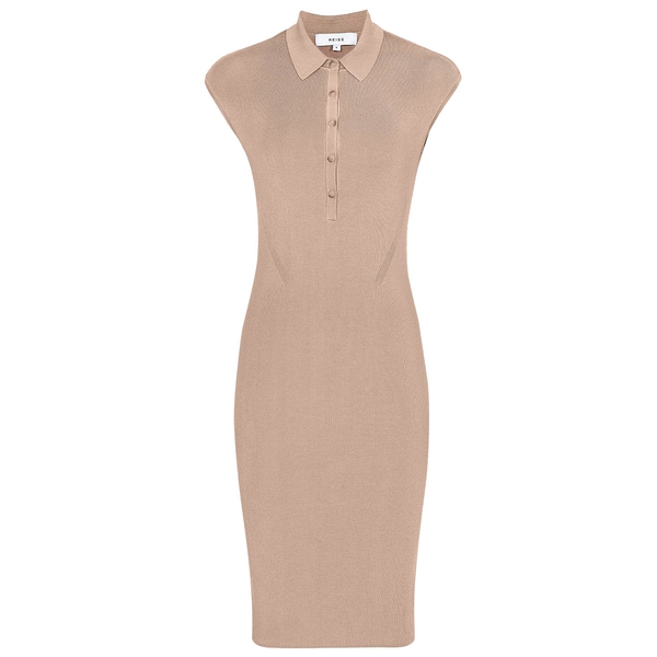 Reiss Hailey Nude Button Collar Knitted Dress  evaChic