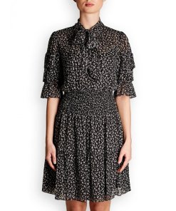 Rebecca Taylor Cheetah Print Silk Blend Dress
