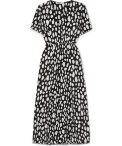 Maje Riline Printed Crepe Wrap-Effect Midi Dress