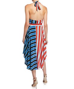 Alice + Olivia Canton Stripe Halter Neck Handkerchief Hem Dress