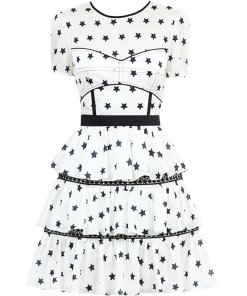 Self-Portrait Star Print Bustier Panel Tiered Dress