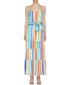 Alice + Olivia Janan Tiered Rainbow-Stripe Maxi Dress