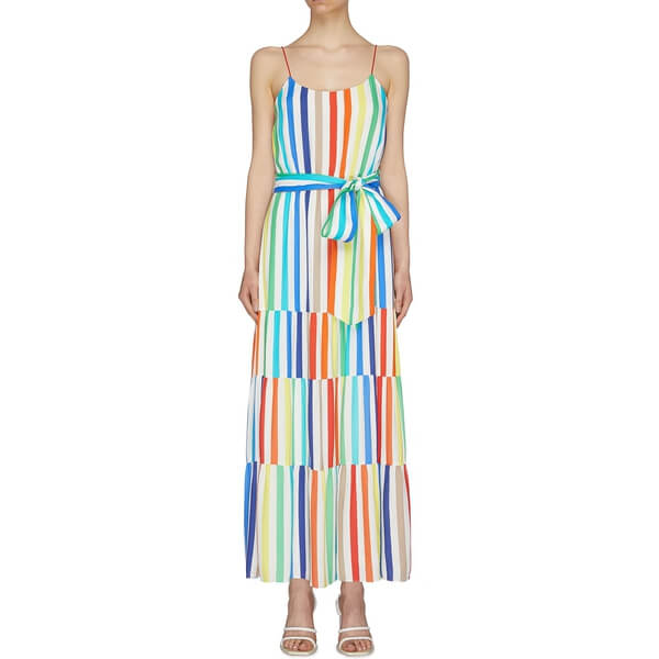 knee length dresses for ladies Rainbow Stripes Halter Maxi Dress by Peach Love main image 1