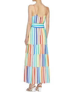Alice + Olivia Janan Tiered Rainbow-Stripe Maxi Dress