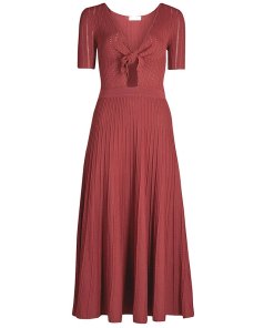 Sandro Shayna Openwork Tie-Detail Midi Dress  evaChic