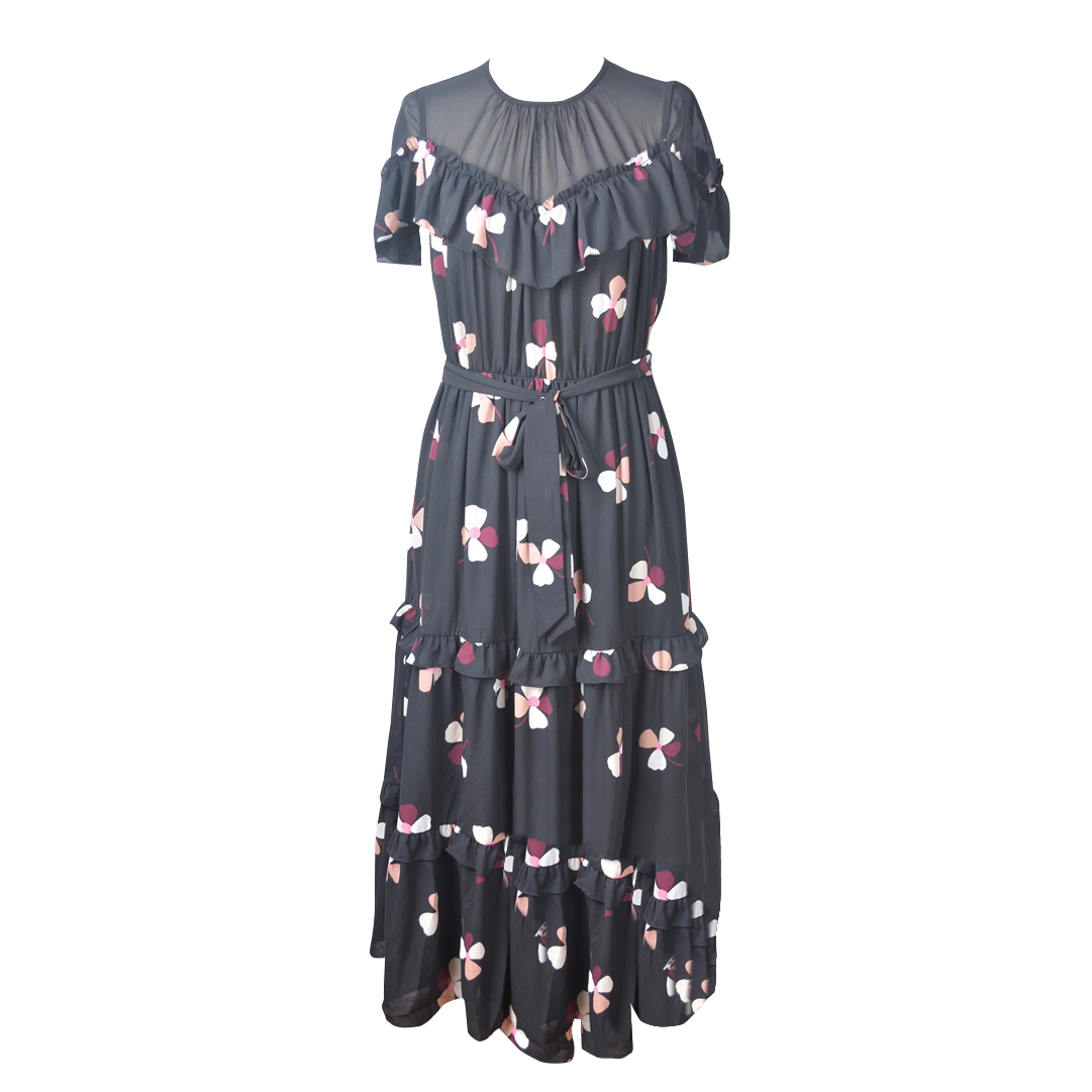 Kate Spade Dusk Buds Ruffle Midi Dress  evaChic