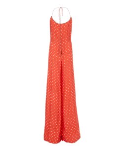 Alexis Holland Dot-Print Halter Wide-Leg Jumpsuit