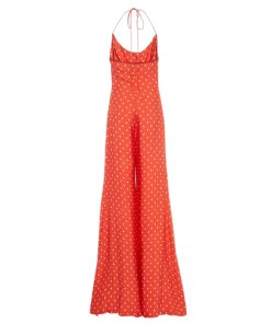 Alexis Holland Dot-Print Halter Wide-Leg Jumpsuit