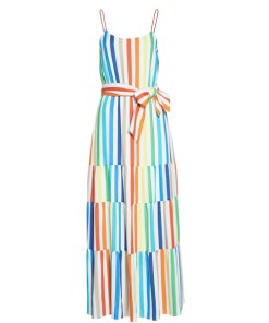 Alice + Olivia Janan Tiered Rainbow-Stripe Maxi Dress