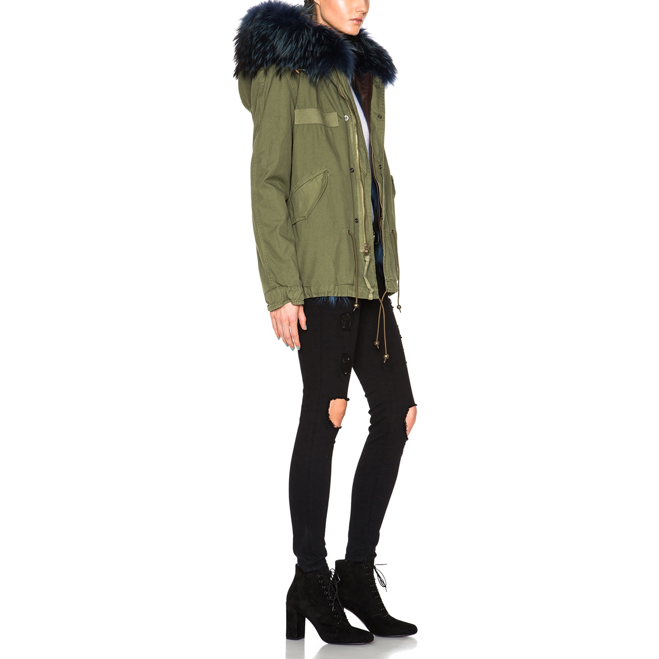 Mr & Mrs Italy Mini Coyote & Raccoon Fur-Detailed Army Parka