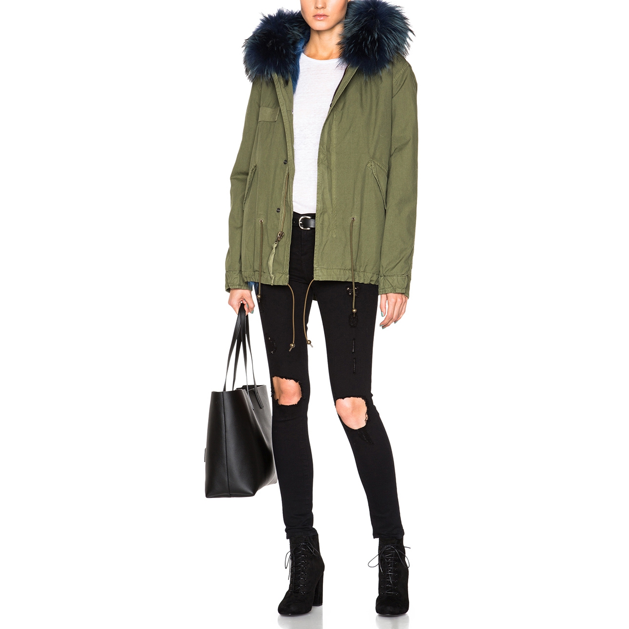 Mr & Mrs Italy Mini Coyote & Raccoon Fur-Detailed Army Parka
