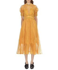Self-Portrait Cold-Shoulder Pleated Chiffon Midi Dress