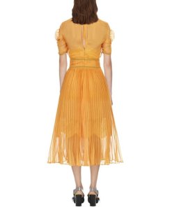 Self-Portrait Cold-Shoulder Pleated Chiffon Midi Dress  evaChic