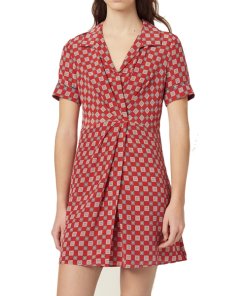 Sandro Violet Geometric Silk Shirtdress