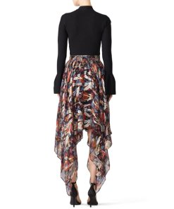The Kooples Bollywood Floral Lurex Asymmetric Midi Skirt