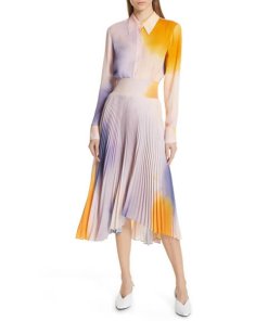 A.L.C. Sonali Smocked Tie-Dye Plissé Midi Skirt