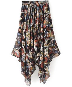 The Kooples Bollywood Floral Lurex Asymmetric Midi Skirt
