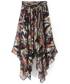 The Kooples Bollywood Floral Lurex Asymmetric Midi Skirt